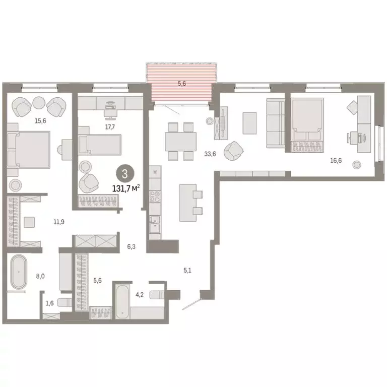 3-комнатная квартира: Екатеринбург, улица Советских Женщин (131.7 м) - Фото 1