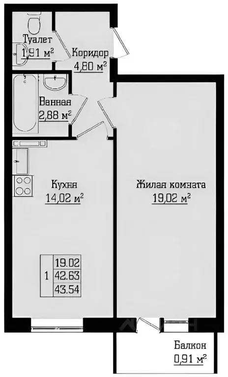 1-к кв. Санкт-Петербург Лабораторный просп., 23 (42.8 м) - Фото 1