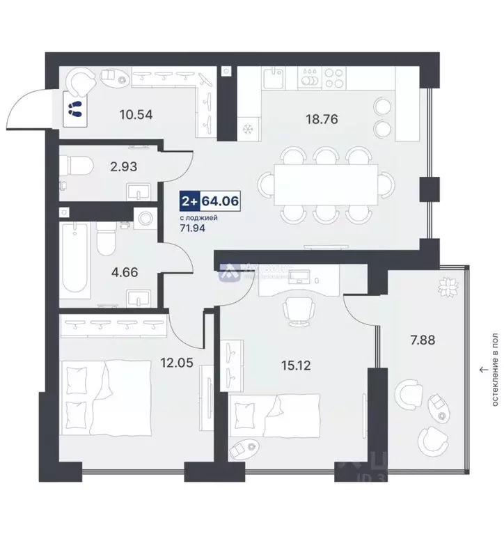 2-к кв. Тюменская область, Тюмень ДОК мкр, ул. Рылеева, 31 (64.06 м) - Фото 1