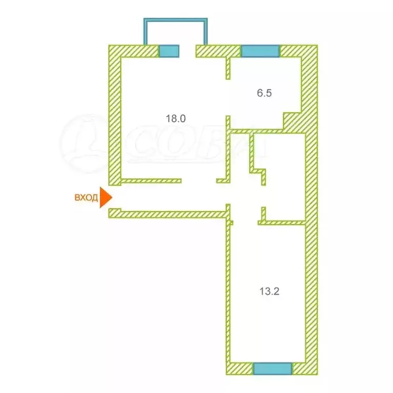 2-комнатная квартира: Тюмень, улица Герцена, 82 (48 м) - Фото 1