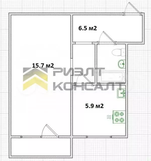1-к. квартира, 31,8 м, 3/5 эт. - Фото 0