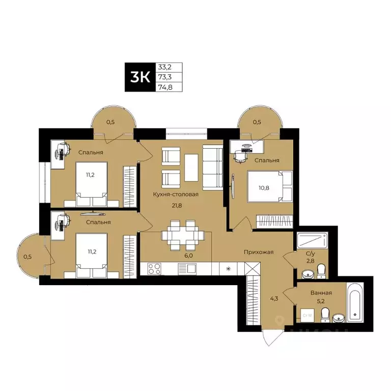 3-к кв. Башкортостан, Уфа ул. Ленина, 192 (74.8 м) - Фото 1