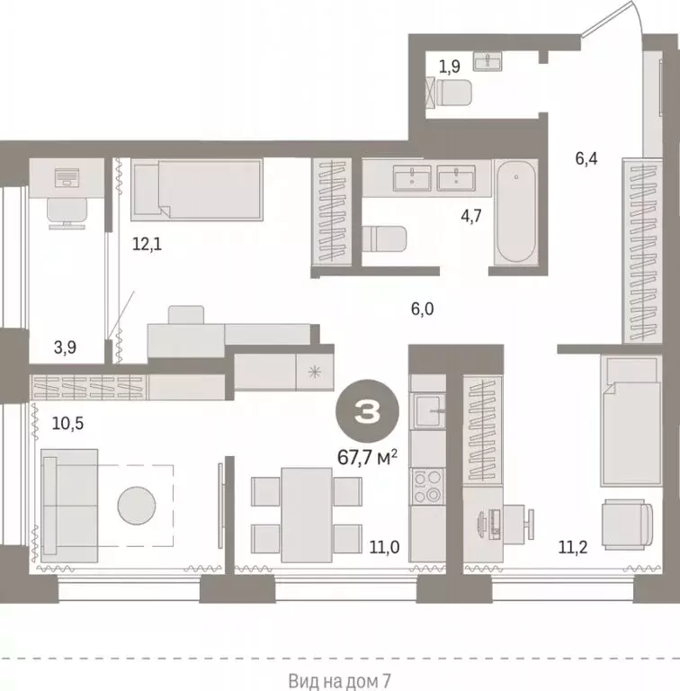 2-комнатная квартира: Тюмень, Краснооктябрьская улица, 4к3 (67.73 м) - Фото 0