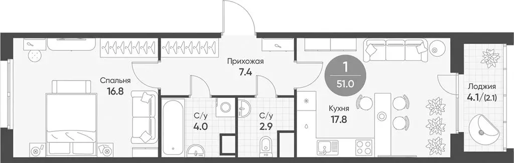 2-комнатная квартира: Новосибирская область, рабочий посёлок Кольцово, ... - Фото 0