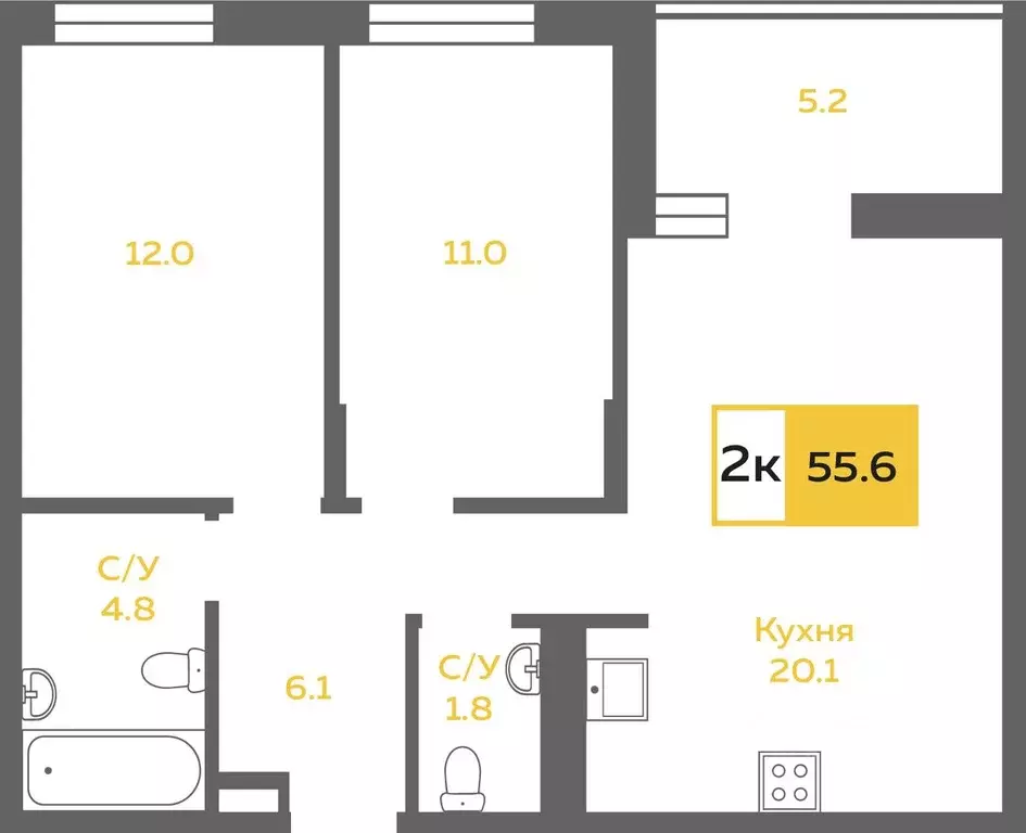 2-к кв. Тюменская область, Тюмень Родниковая ул., 4 (54.2 м) - Фото 2