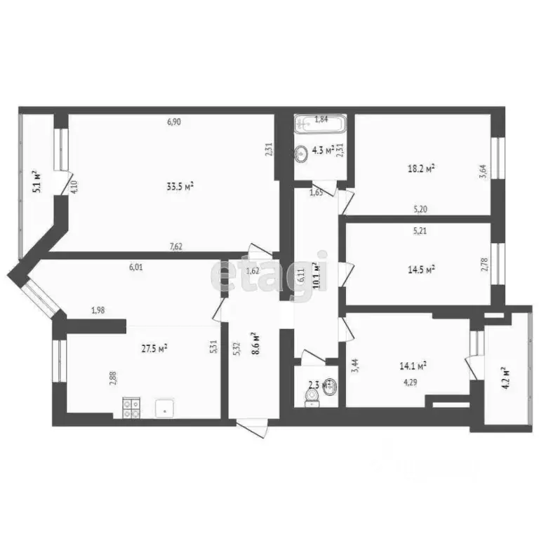 3-к кв. Калужская область, Калуга ул. Калужского Ополчения, 3к1 (133.0 ... - Фото 2