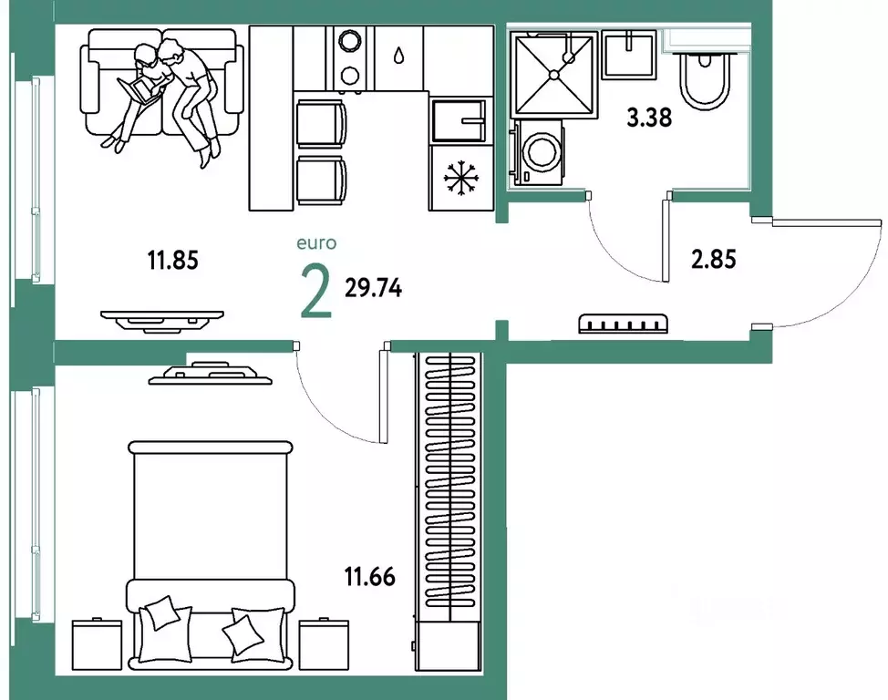 2-к кв. Тюменская область, Тюмень ул. 50 лет Октября, 61к1 (29.74 м) - Фото 1