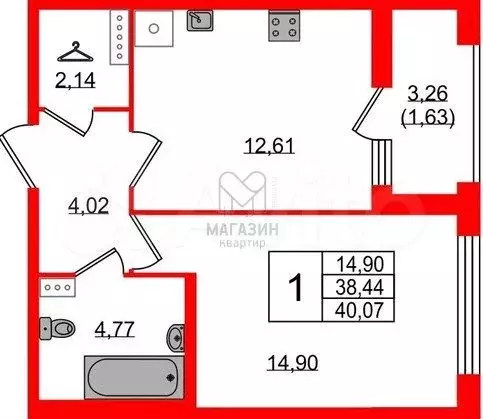 1-к. квартира, 40 м, 8/8 эт. - Фото 0