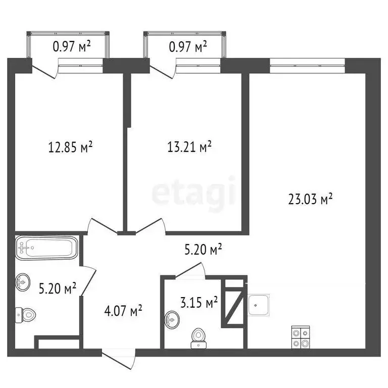 2-комнатная квартира: Тюмень, Харьковская улица, 72Б (68 м) - Фото 0