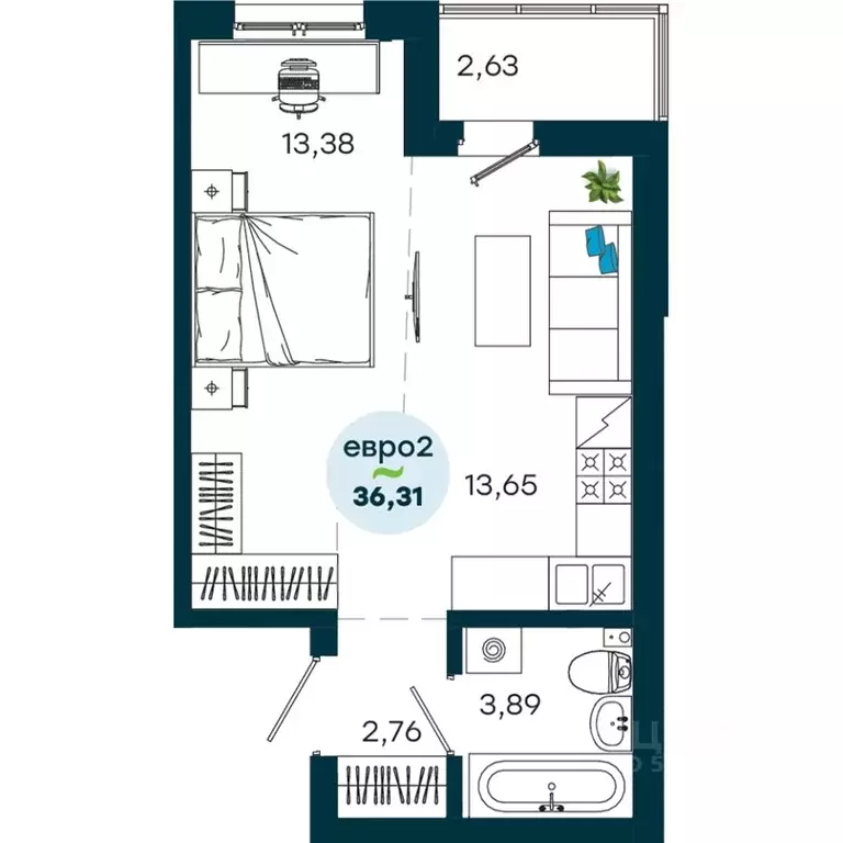 1-к кв. Иркутская область, Иркутск ул. Безбокова, 7А (36.31 м) - Фото 1