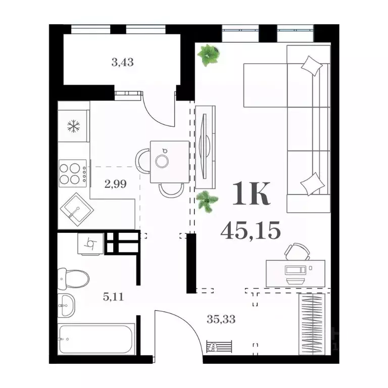 1-к кв. Приморский край, Владивосток ул. Леонова, 54 (45.15 м) - Фото 0