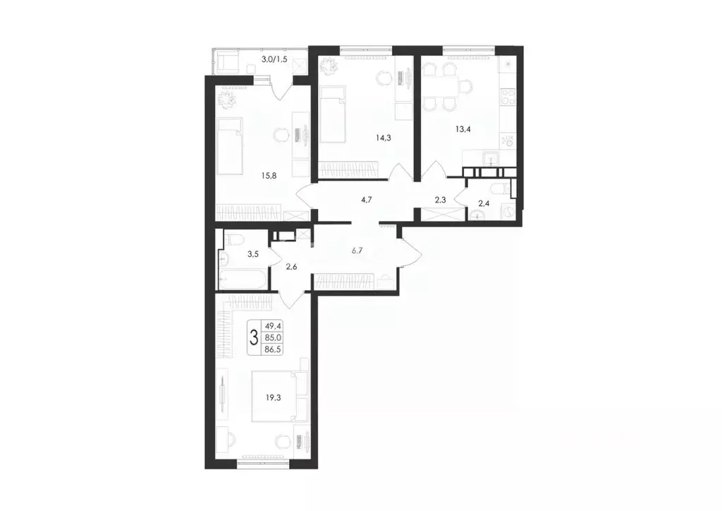 3-к кв. Воронежская область, Воронеж ул. Загоровского, 5/2 (86.5 м) - Фото 0