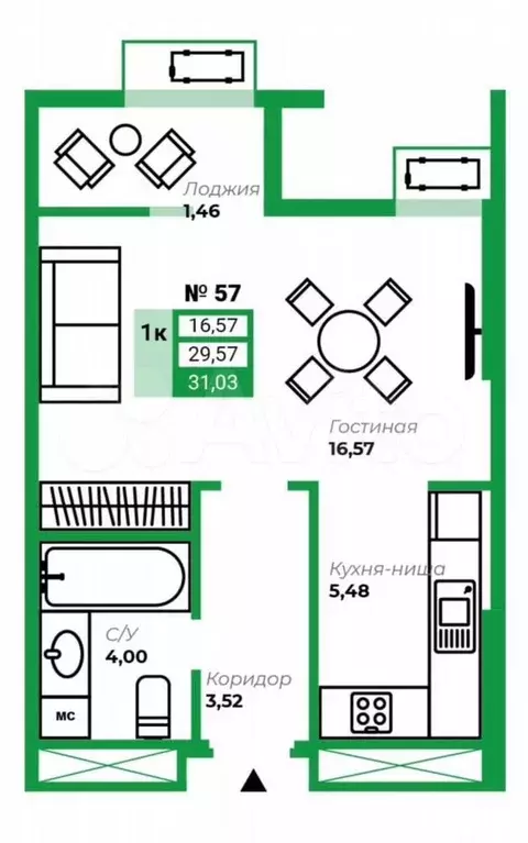 Квартира-студия, 31 м, 7/16 эт. - Фото 0