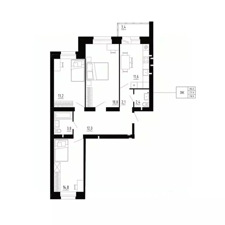 3-к кв. Орловская область, Орловский район, д. Образцово, Первый мкр  ... - Фото 1