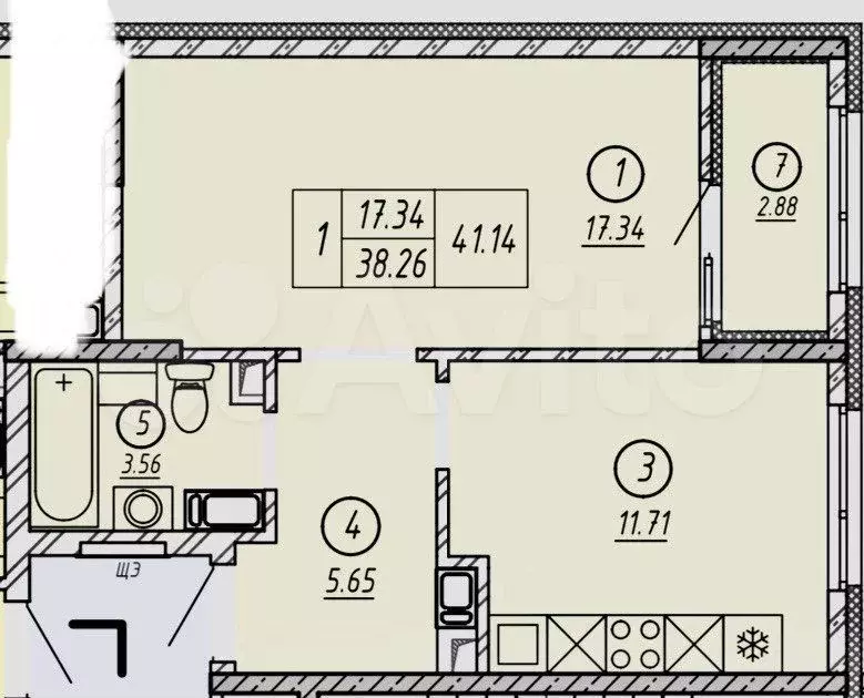 1-к. квартира, 38 м, 4/17 эт. - Фото 0