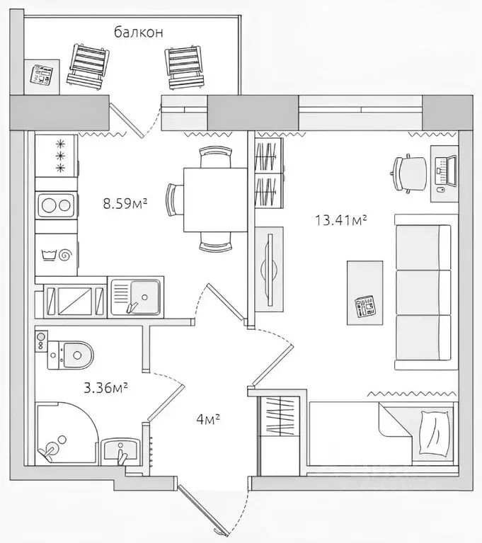 1-к кв. Санкт-Петербург Пулковское ш., 42к6 (31.0 м) - Фото 1