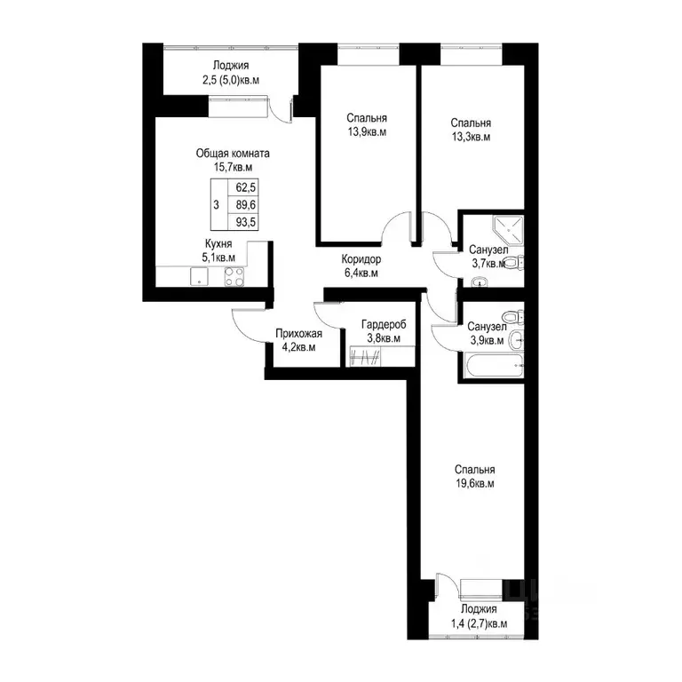 3-к кв. Татарстан, Альметьевск  (93.5 м) - Фото 1