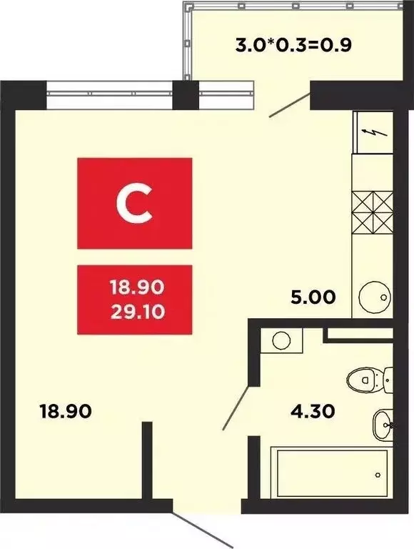 Квартира-студия: Краснодар, улица им. Мурата Ахеджака, 12к10 (29.1 м) - Фото 1