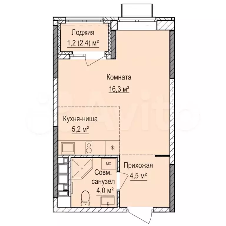 квартира-студия, 30 м, 3/18 эт. - Фото 0