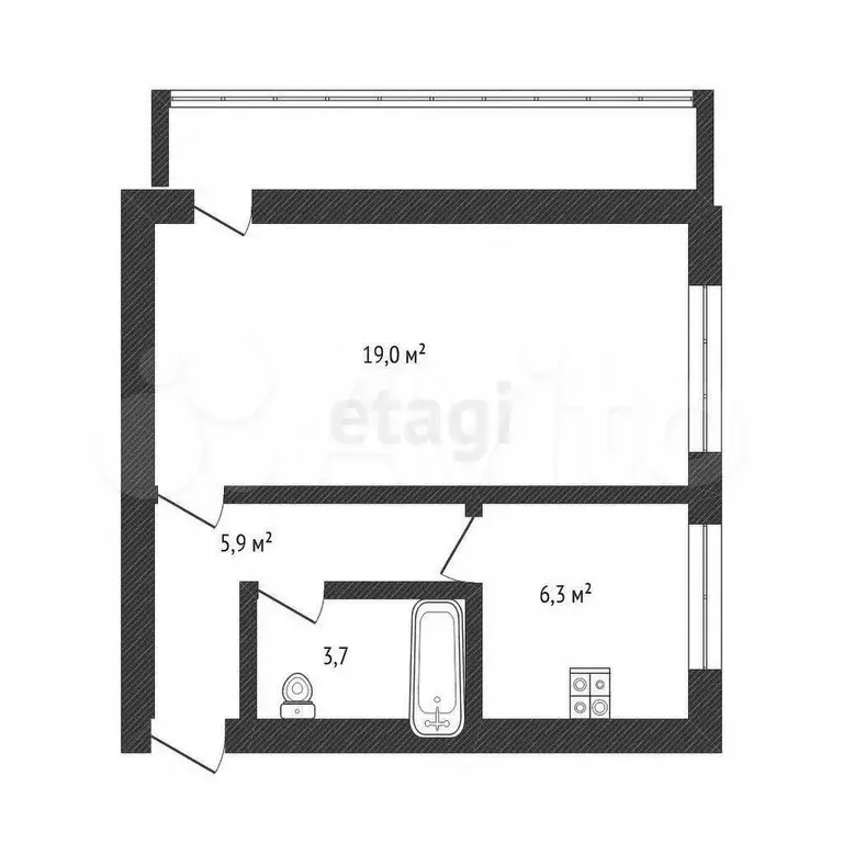 1-к. квартира, 34,9 м, 1/9 эт. - Фото 0