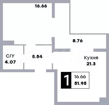 1-к. квартира, 51,5 м, 6/8 эт. - Фото 0