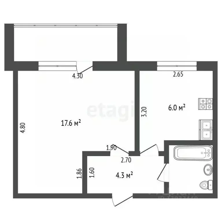 1-к кв. Тюменская область, Тюмень Садовая ул., 121а (31.0 м) - Фото 0