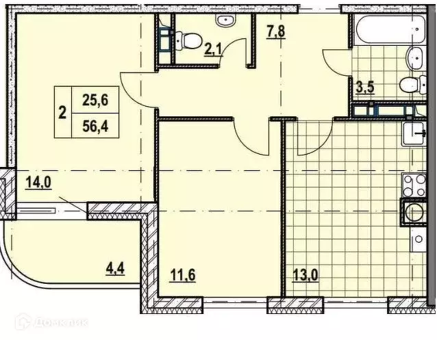 Продаётся 2-к квартира, 58.4 м - Фото 0