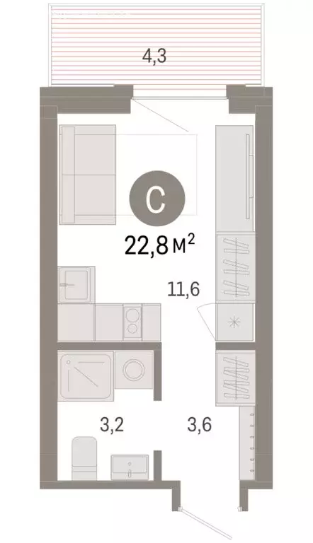 Квартира-студия: Омск, Кировский округ (22.84 м) - Фото 1