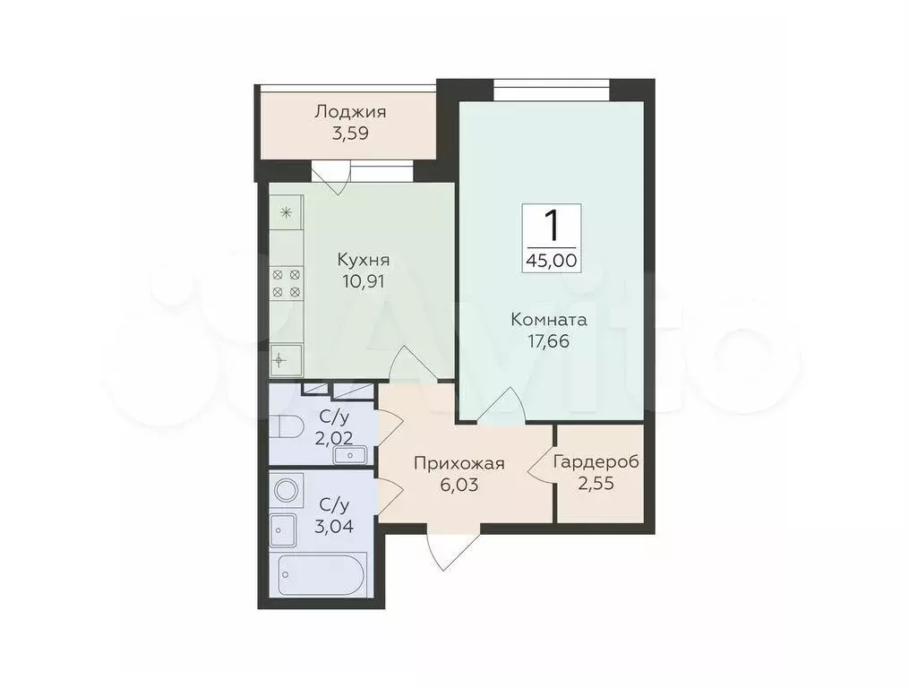 1-к. квартира, 45 м, 3/16 эт. - Фото 0
