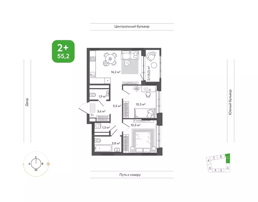 2-комнатная квартира: Новосибирск, улица Богдана Хмельницкого, 148 ... - Фото 1