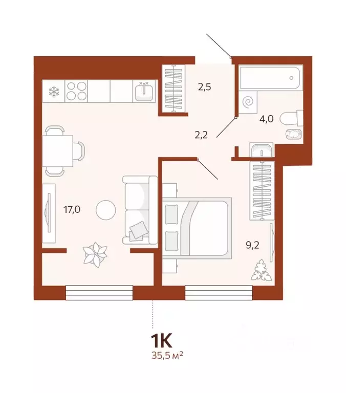 1-к кв. Тюменская область, Тюмень  (35.54 м) - Фото 0