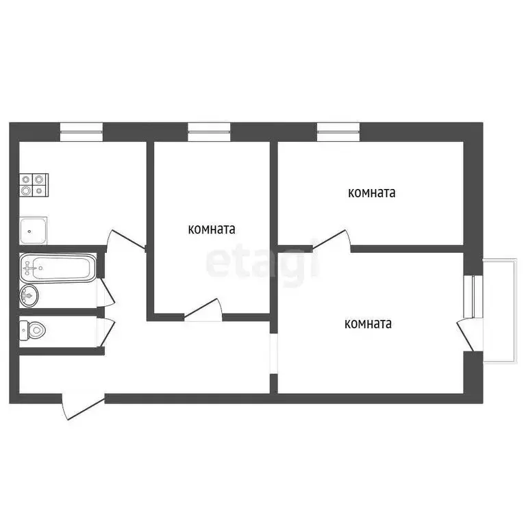 3-комнатная квартира: Заводоуковск, Первомайская улица, 5 (50.4 м) - Фото 1