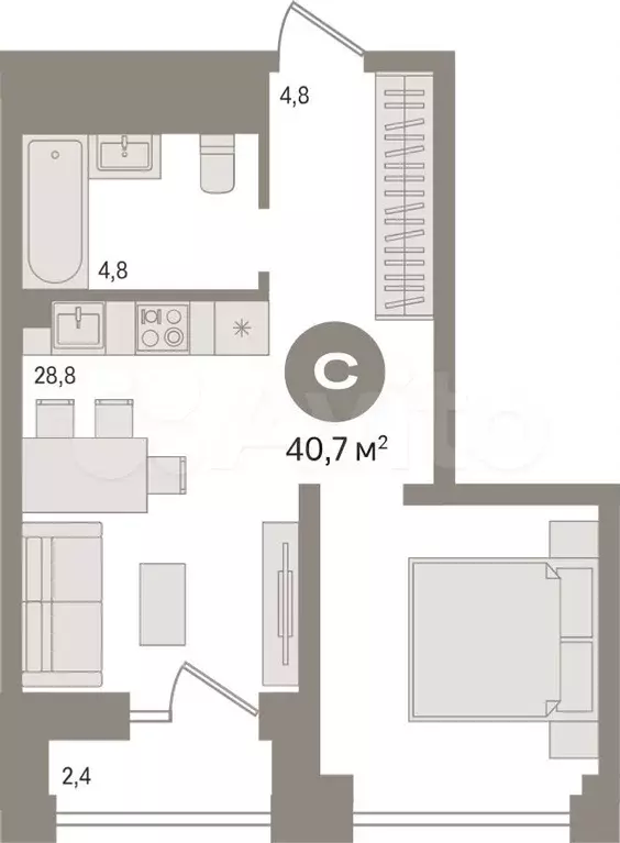 Квартира-студия, 40,4 м, 17/30 эт. - Фото 1