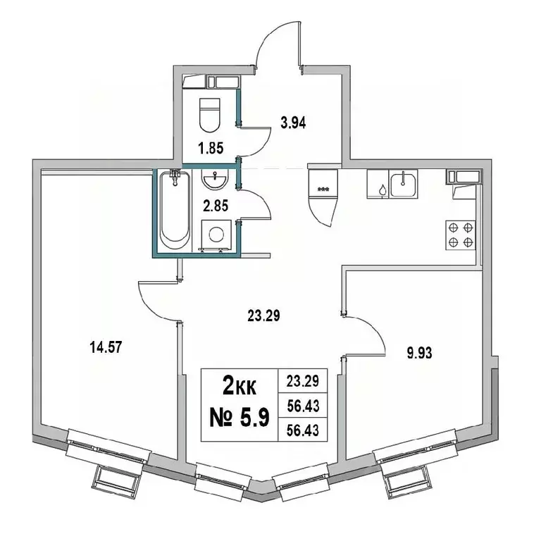 2-к кв. Ленинградская область, Выборг ул. 1-я Южная, 8 (56.43 м) - Фото 0