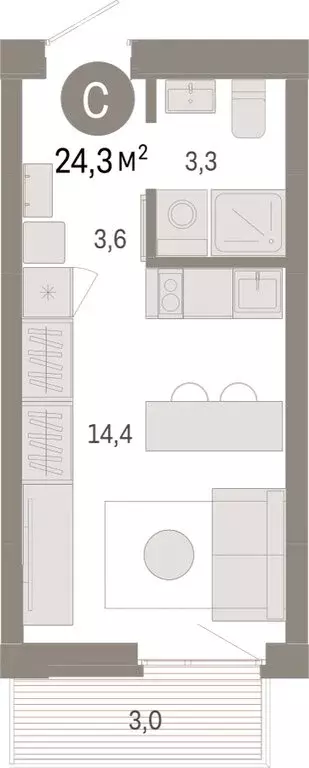 Квартира-студия: Тюмень, Ленинский округ (24.29 м) - Фото 1