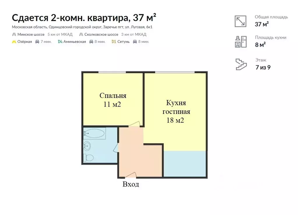 2-к кв. Московская область, Одинцовский городской округ, Заречье пгт ... - Фото 2