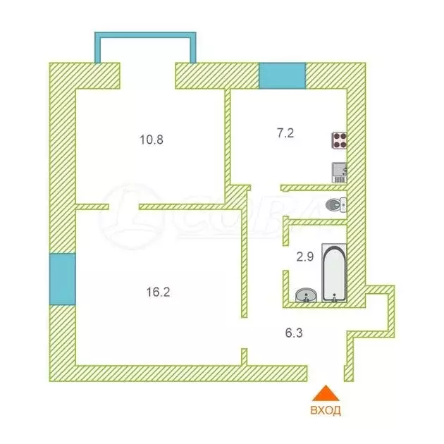 2-комнатная квартира: Боровский, Ленинградская улица, 11 (45 м) - Фото 2