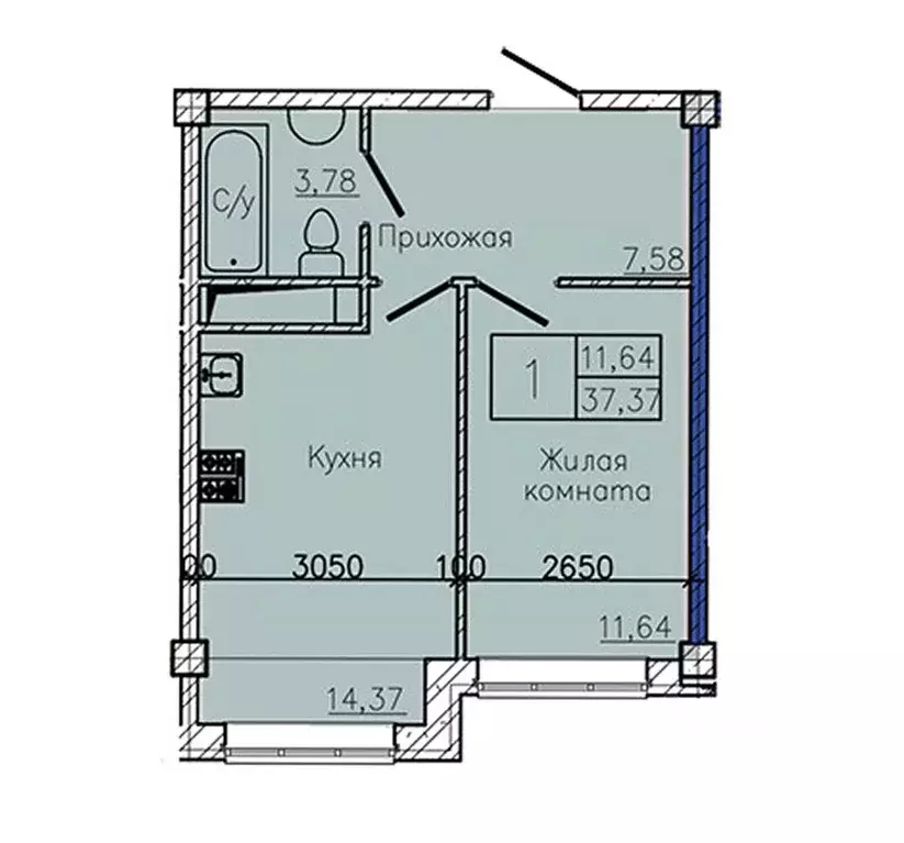 1-к кв. Ставропольский край, Пятигорск  (37.37 м) - Фото 1