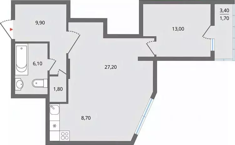 2-к кв. Липецкая область, Липецк ул. Ф.С. Игнатьева, 33к2 (68.9 м) - Фото 1