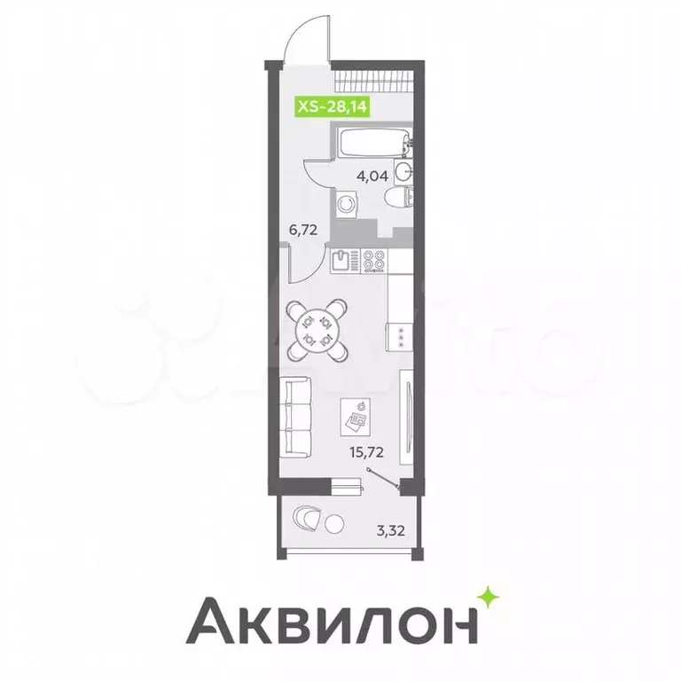 Квартира-студия, 28,1 м, 9/13 эт. - Фото 1