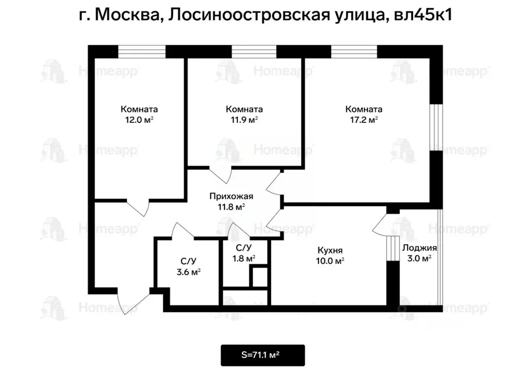 3-к кв. Москва ул. Вешних Вод, 70к1 (71.1 м) - Фото 2