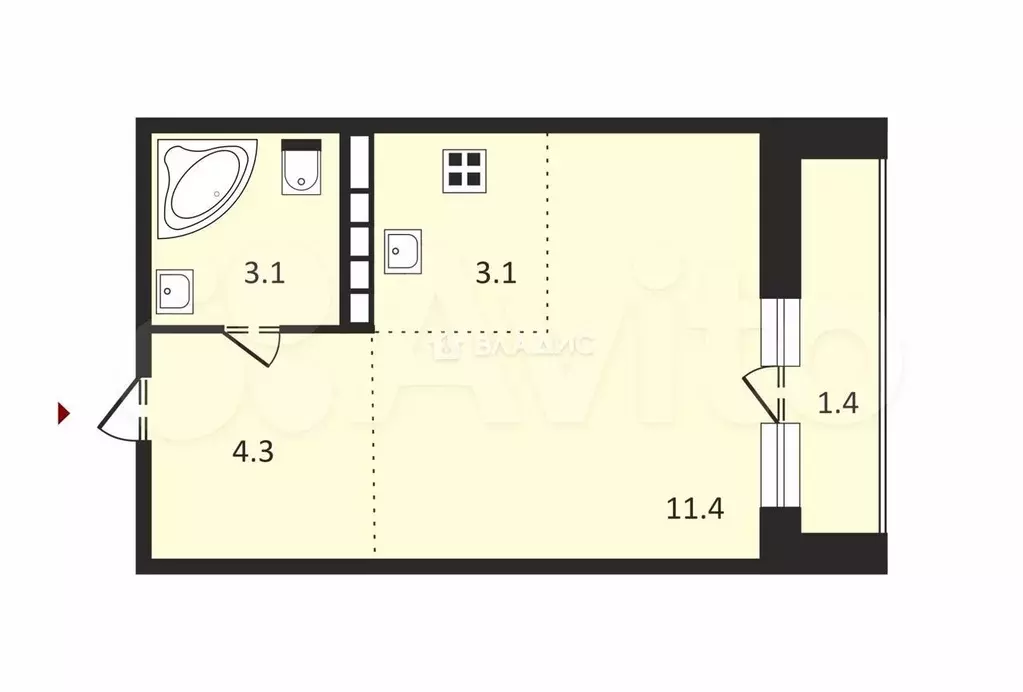 Квартира-студия, 23,3 м, 19/21 эт. - Фото 0