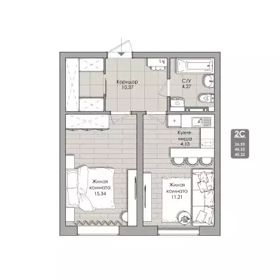 2-комнатная квартира: Новосибирск, Автогенная улица, 75 (45.32 м) - Фото 0