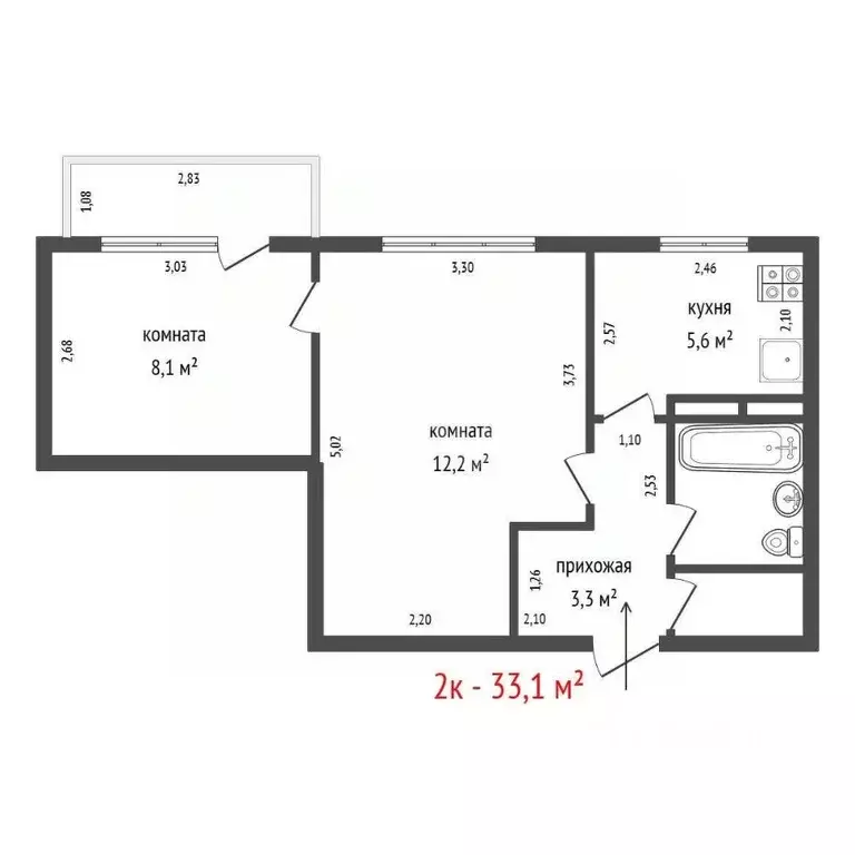 2-к кв. Свердловская область, Екатеринбург ул. Боровая, 23 (33.1 м) - Фото 1