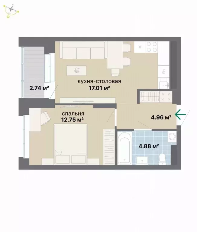 1-к кв. Свердловская область, Екатеринбург Эльмаш жилрайон,  (42.34 м) - Фото 1