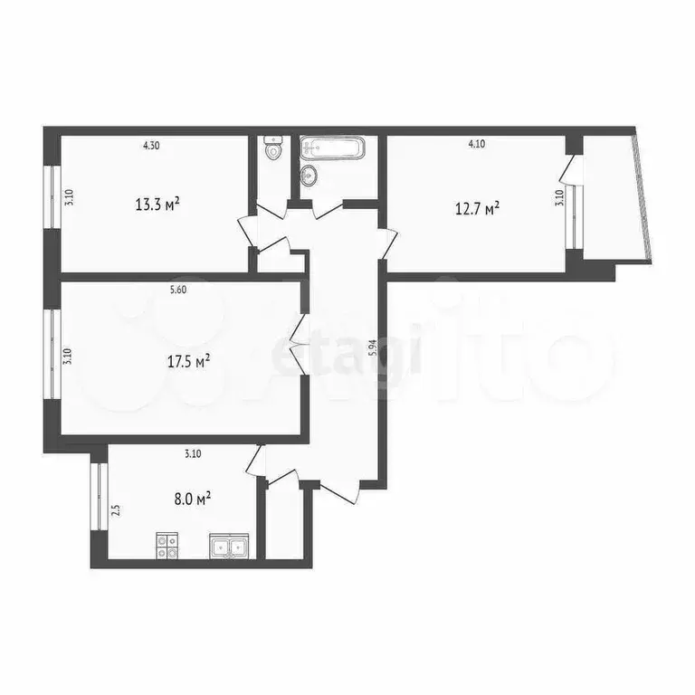3-к. квартира, 66 м, 9/9 эт. - Фото 0