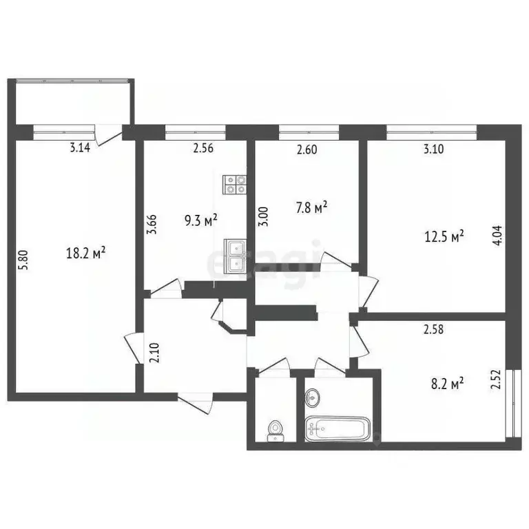 4-к кв. Белгородская область, Белгород Гостенская ул., 1 (69.0 м) - Фото 2