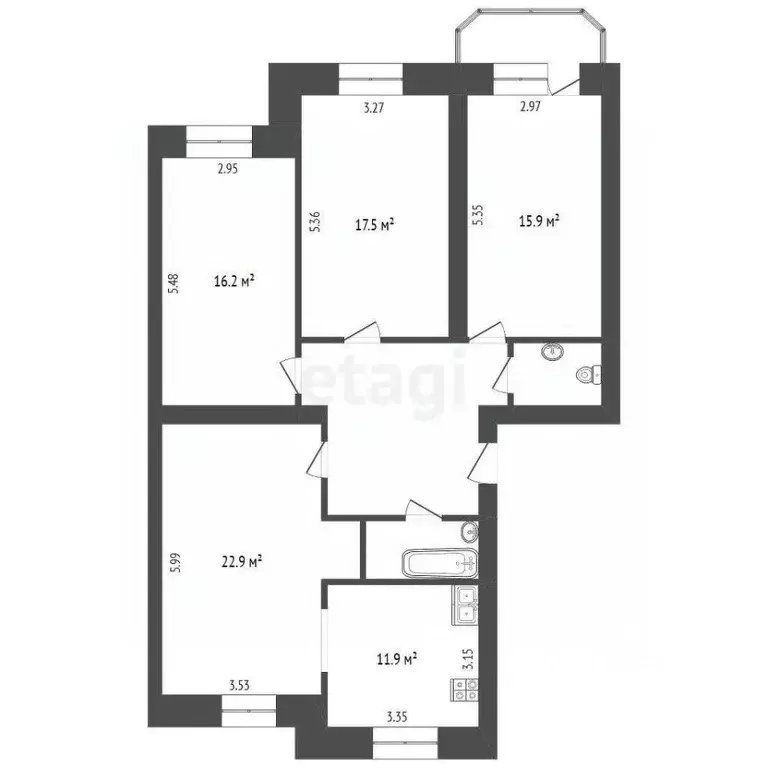4-к кв. Калужская область, Калуга Тульская ул., 46 (106.1 м) - Фото 1