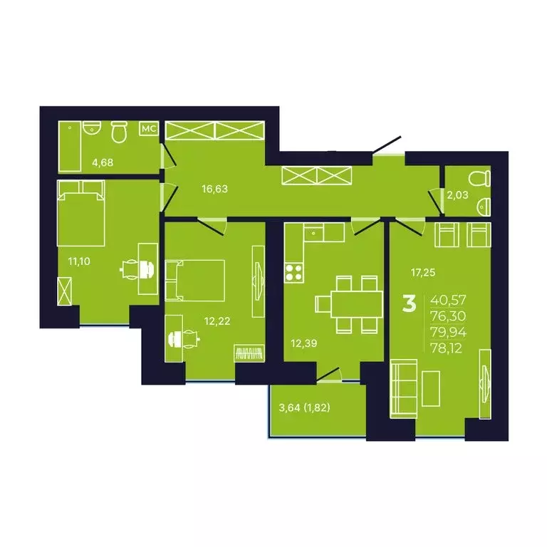 3-комнатная квартира: Уфа, улица Михаила Зайцева, 6 (78.1 м) - Фото 1