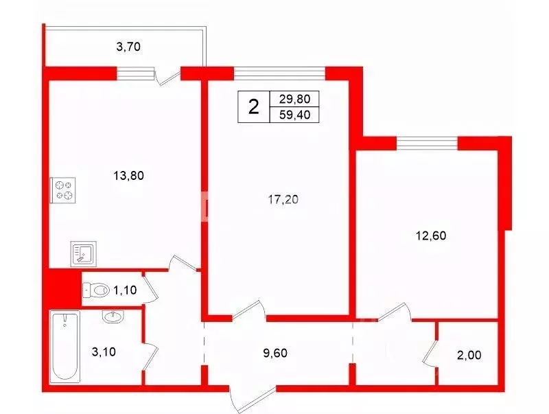 2-к кв. Санкт-Петербург просп. Маршака, 12к2 (59.4 м) - Фото 2